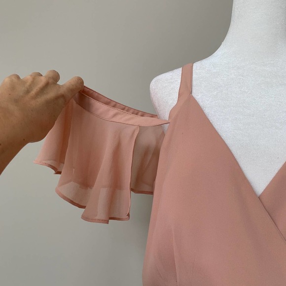 Lulus Easy Listening blush cold shoulder wrap maxi dress polyester chiffon Large - Picture 2 of 10